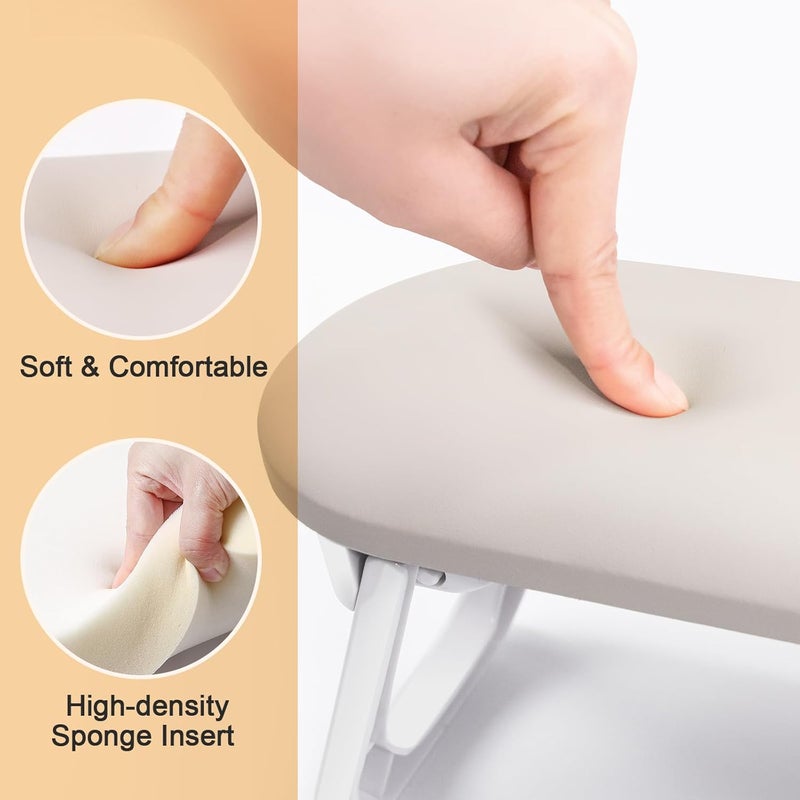 Subay Nail Arm Rest, Foldable PU Leather Nail Hand Rest for Acrylic Nails Cushion Hand Holder, Nail Hand Pillow Nail Art Accessories Tool for Nails Tech Manicure Pedicure Salon Home Use - Light Gray - Image 5
